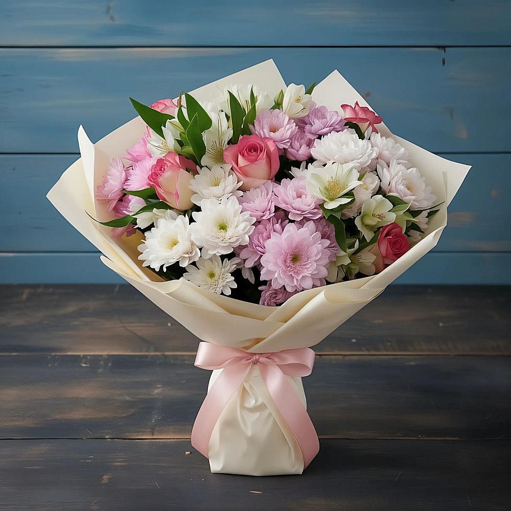 Букет цветов из: Хризантемы, Альстромерии и Розы в Алексеевка Алексеевский район